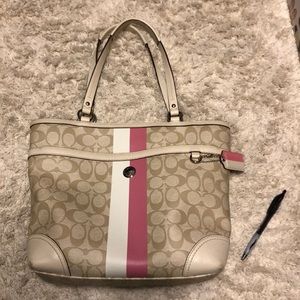 Pink, beige and white Coach bag